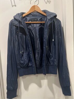 New Look Navy Faux Leather Hooded Bomber